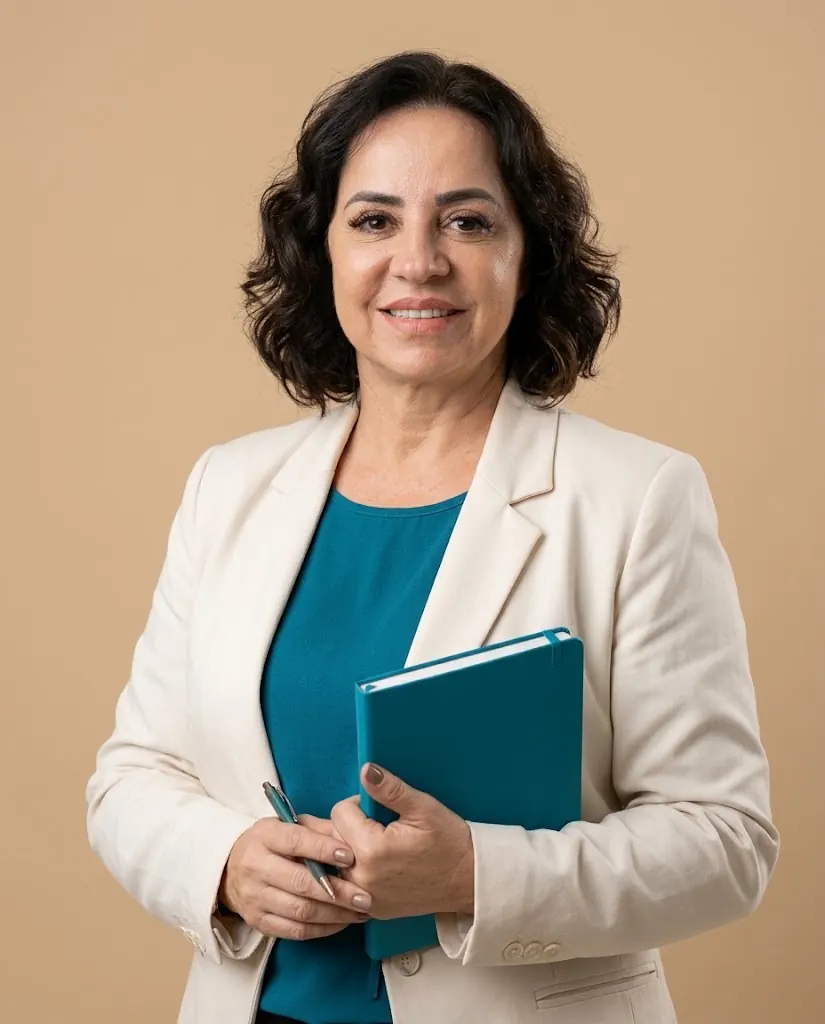Erika Pedrosa segurando um caderno