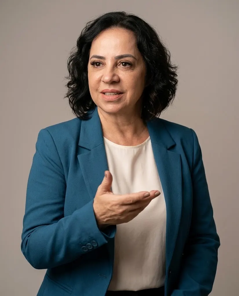 Erika Pedrosa explicando com um gesto